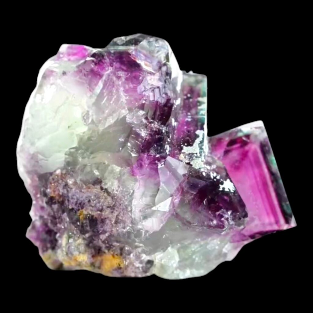 Fluorite crystal cluster, okorusu fluorite, purple green zoned cubes, cubic fluorite, namibia mineral specimen