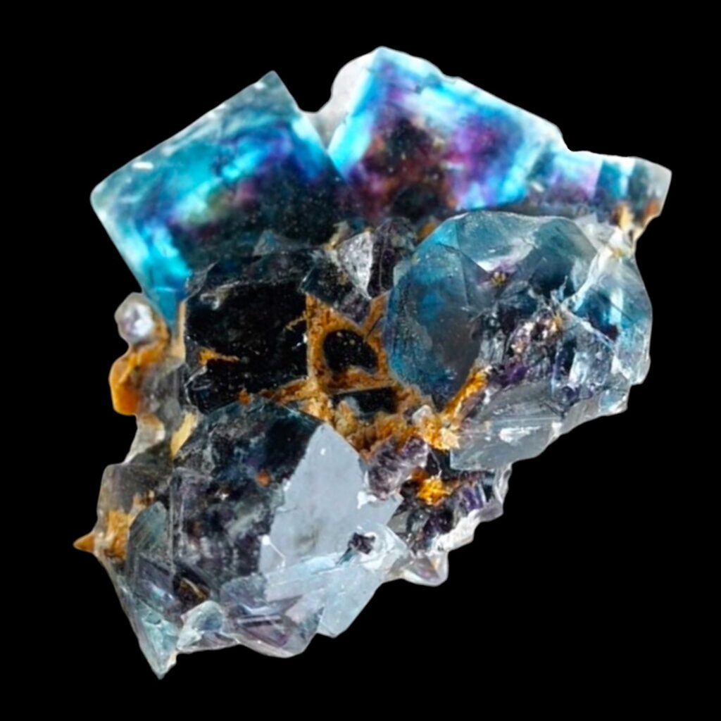 Butterfly pocket fluorite crystal, blue purple phantom cubes, okorusu mine, namibia, natural fluorite specimen