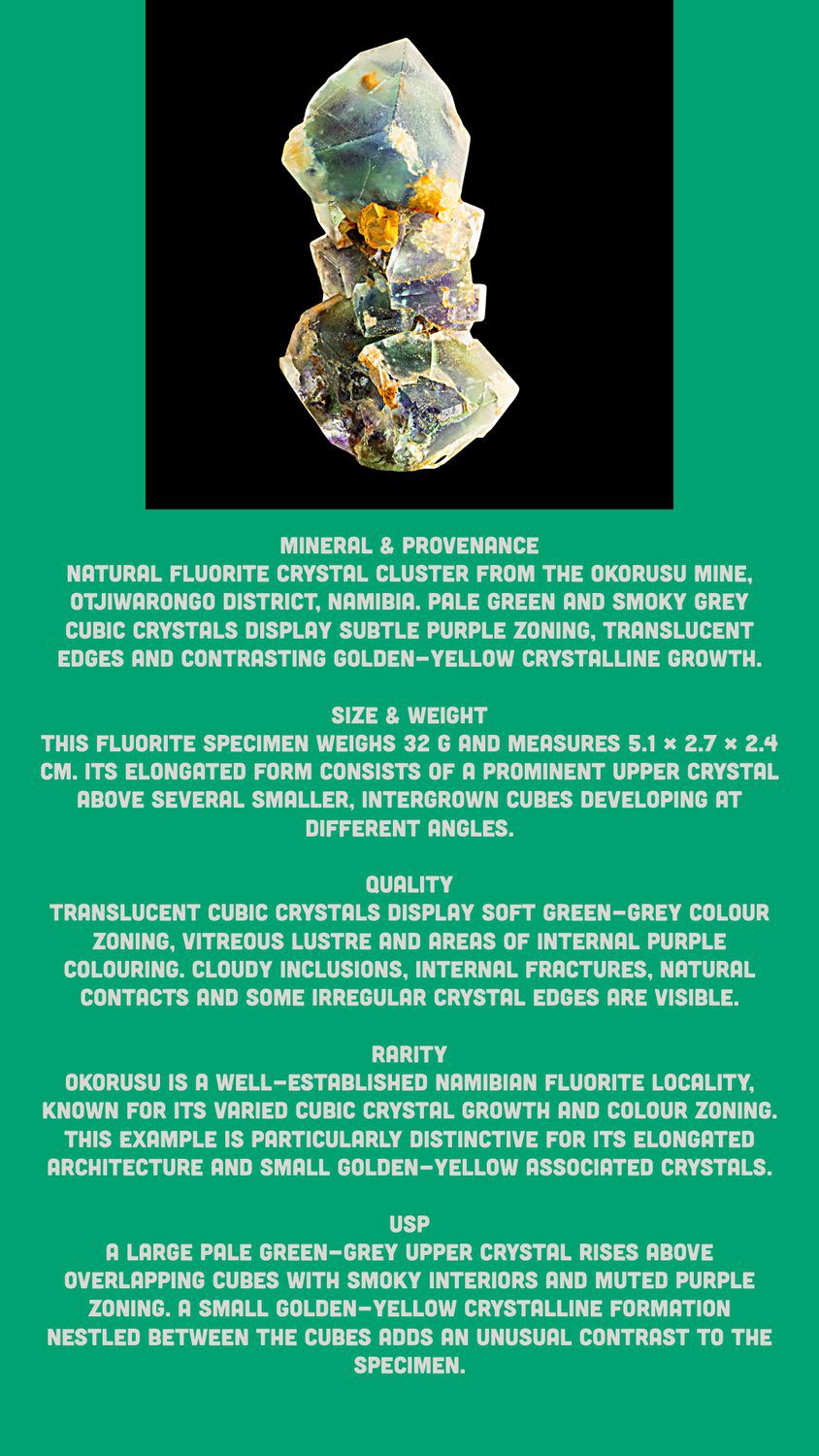 Fluorite Crystal Cluster, Green Purple Zoned Cubic Fluorite, Okorusu Mine, Namibia, Natural Mineral Specimen - Image 6
