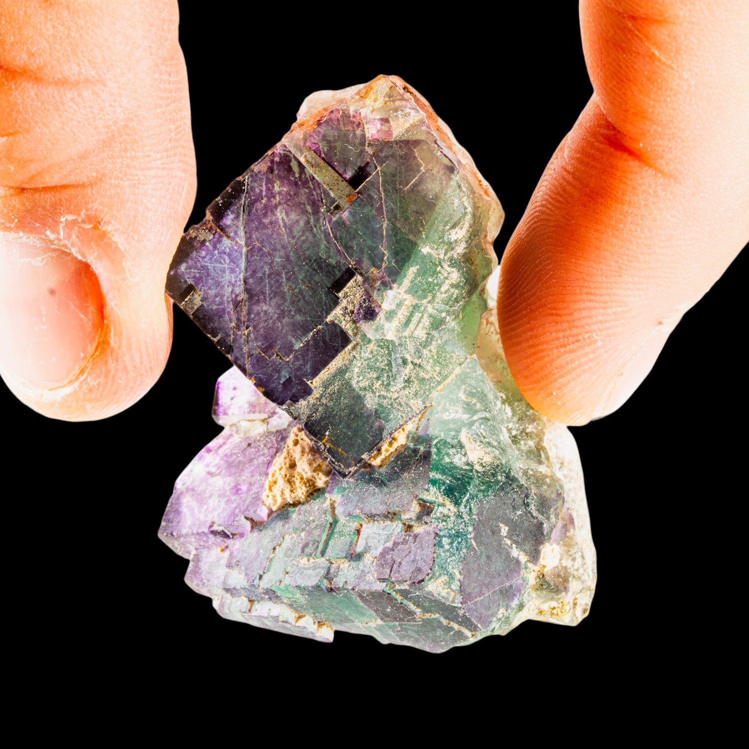 Fluorite Crystal Cluster, Purple Green Zoned Cubic Fluorite, Okorusu Mine, Namibia, Natural Mineral Specimen - Image 2