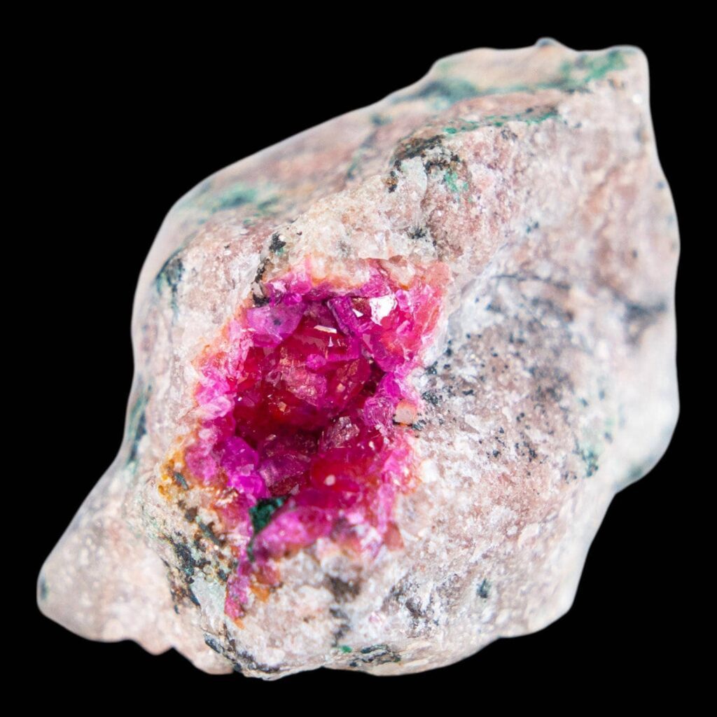 Cobaltoan dolomite crystal, vivid pink dolomite with malachite, natural mineral specimen from kipushi, collector crystal