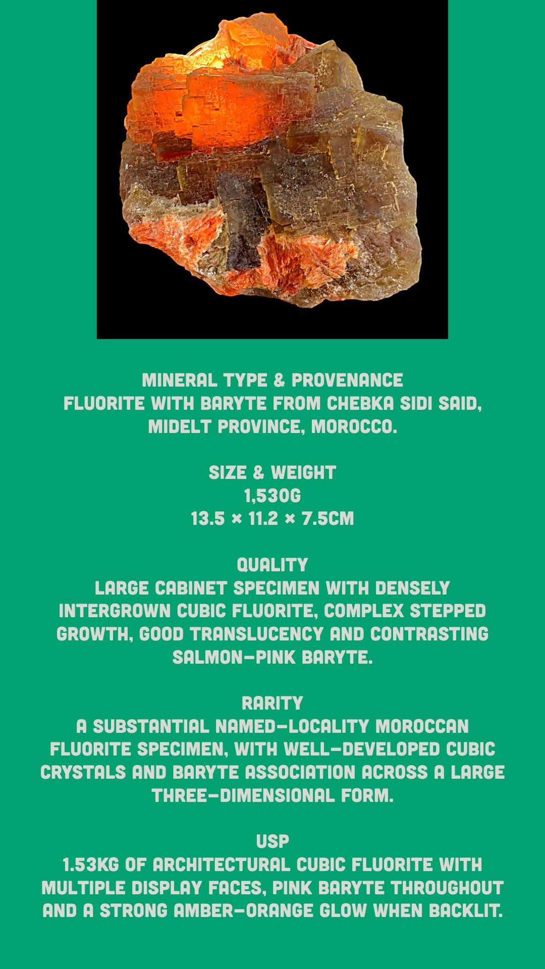 Fluorite crystal, moroccan fluorite with baryte, large cubic fluorite cluster, natural mineral specimen, collector crystal, cabinet size - Image 6