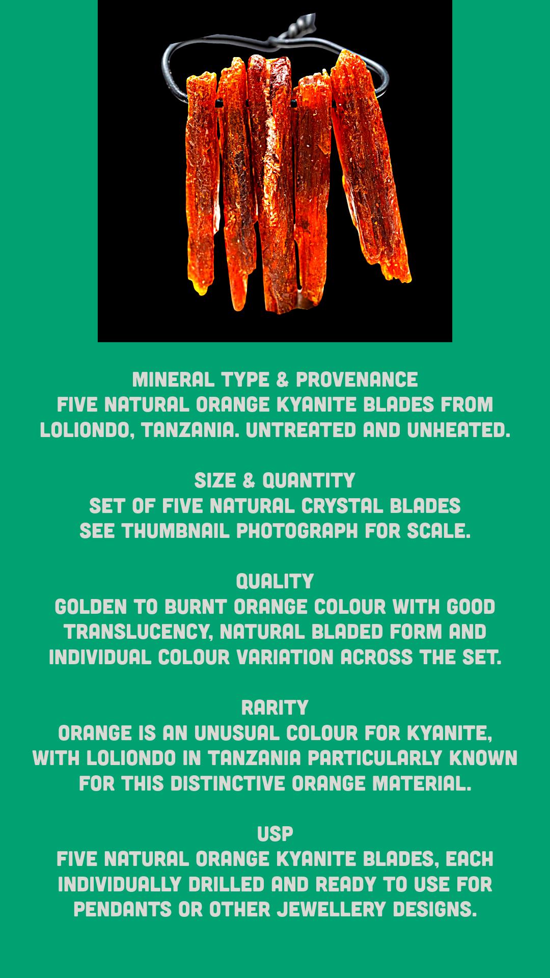 Orange Kyanite Blades, Natural Orange Kyanite Crystals, Raw Kyanite for Jewellery Making, Tanzania Kyanite, Set of Five - Image 7