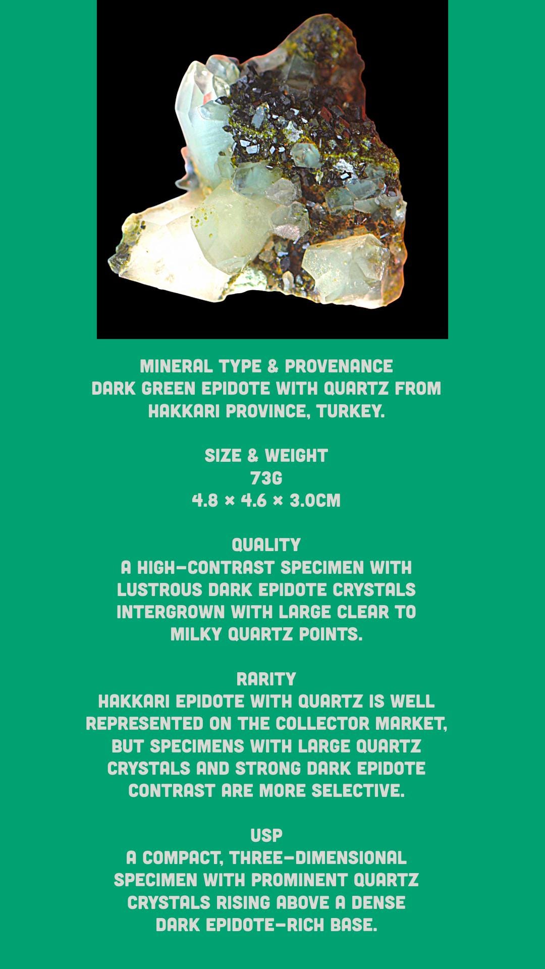 Epidote with Quartz, Hakkari Turkey, Dark Green Epidote Crystal, Turkish Epidote, Mineral Specimen - Image 7