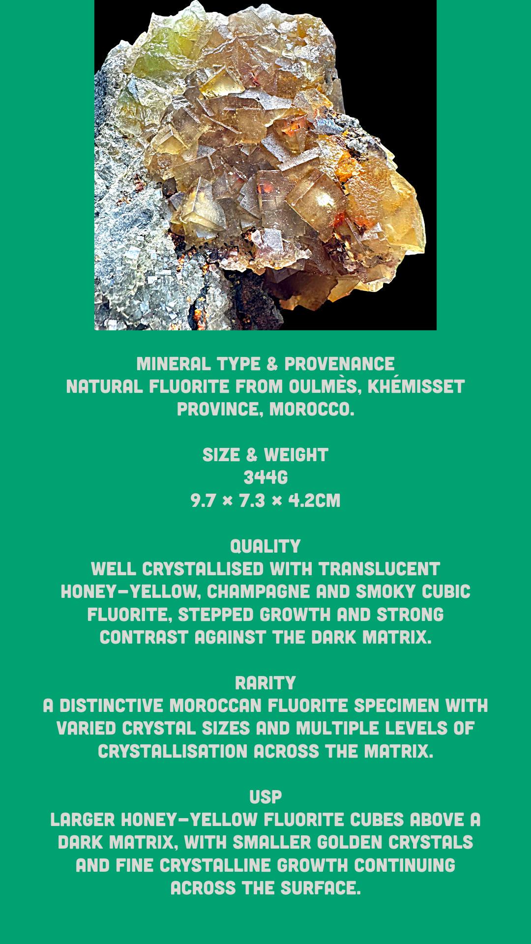 Yellow fluorite crystal cluster, moroccan fluorite, cubic fluorite on matrix, raw fluorite mineral specimen, raw natural crystal specimen - Image 3