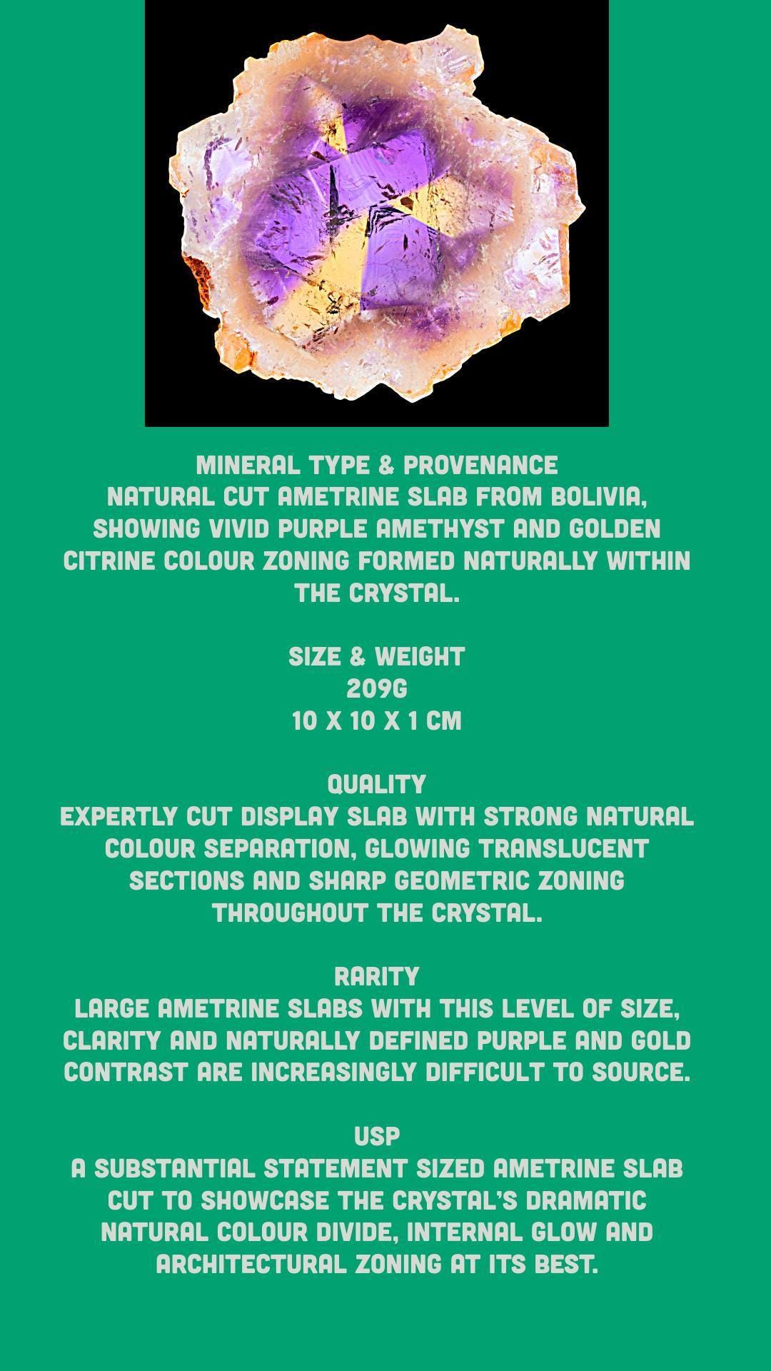 Ametrine Crystal, Large Polished Ametrine Slice, Natural Bolivian Ametrine, Anahí Mine Mineral Specimen - Image 7