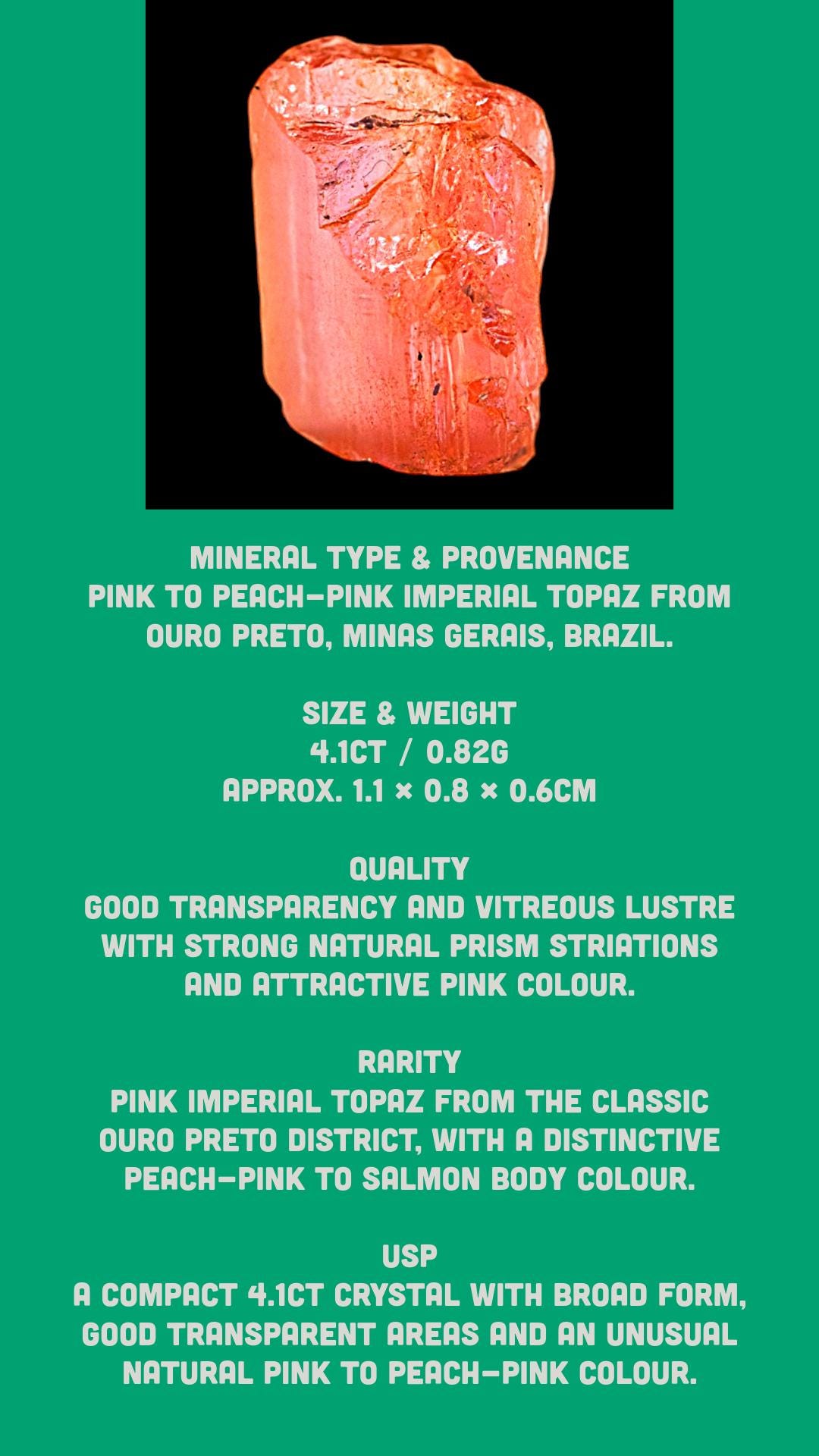 Pink peach imperial topaz crystal, raw pink topaz specimen, ouro preto brazil, natural mineral specimen - Image 6