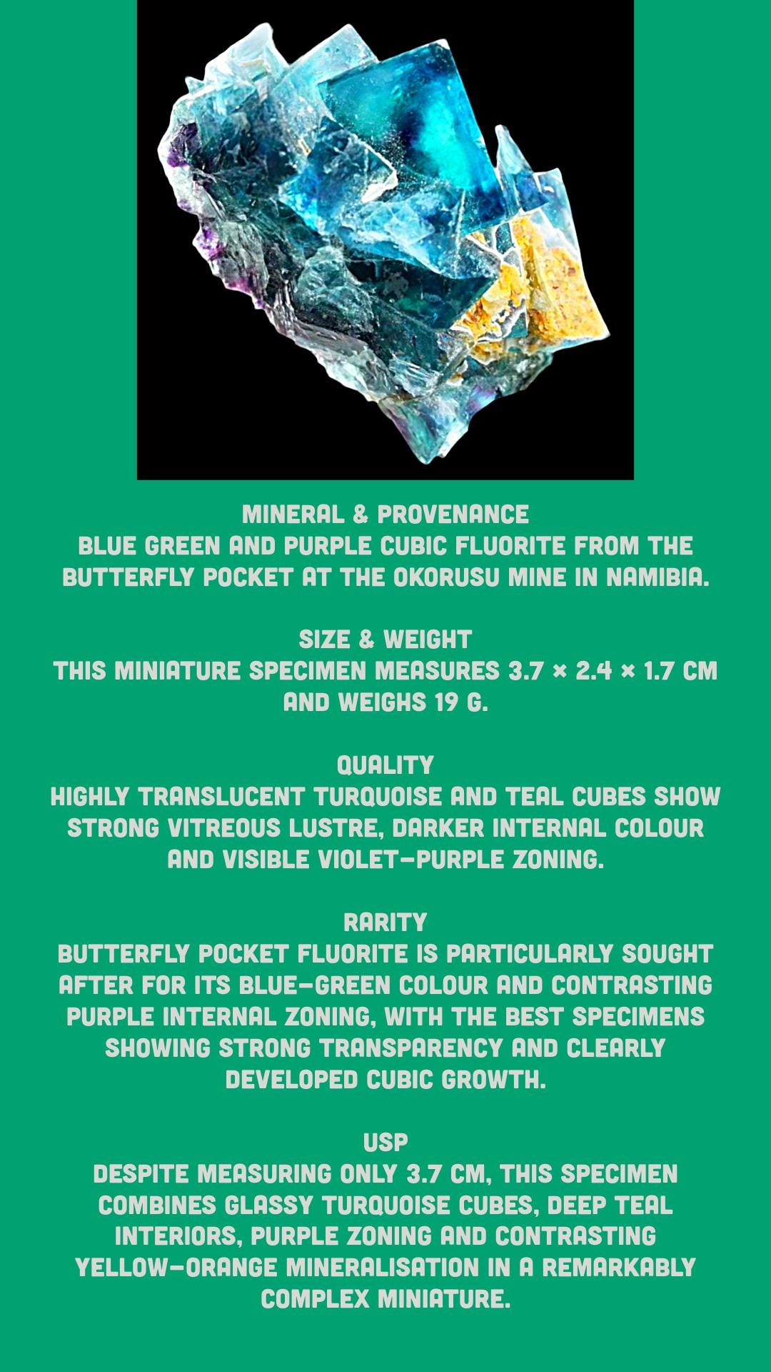 Fluorite Crystal Specimen, Butterfly Pocket, Blue Purple Phantom Cubes, Okorusu Mine, Namibia - Image 8