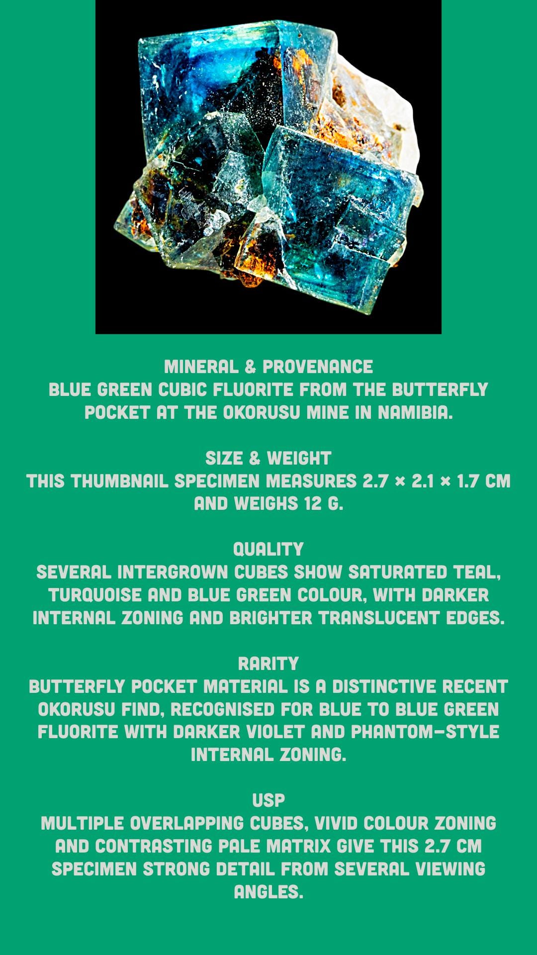 Fluorite crystal, butterfly pocket, natural blue green fluorite specimen, okorusu mine, namibia - Image 8