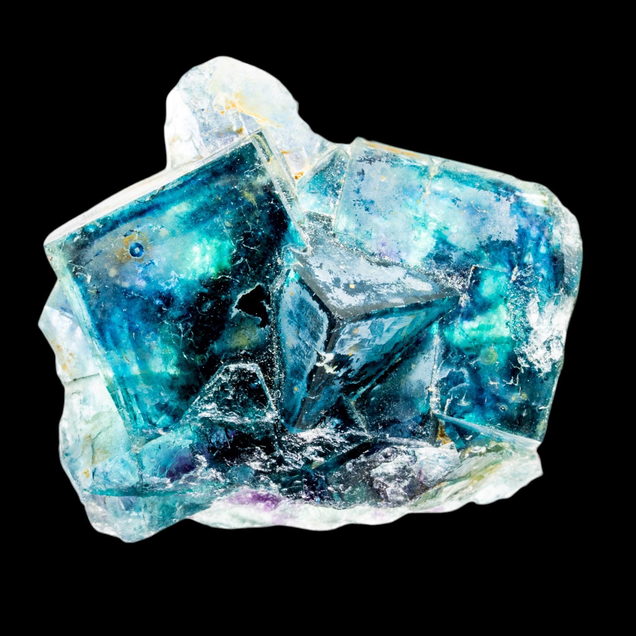Fluorite crystal cluster, blue fluorite with purple zoning, butterfly pocket, okorusu mine, namibia