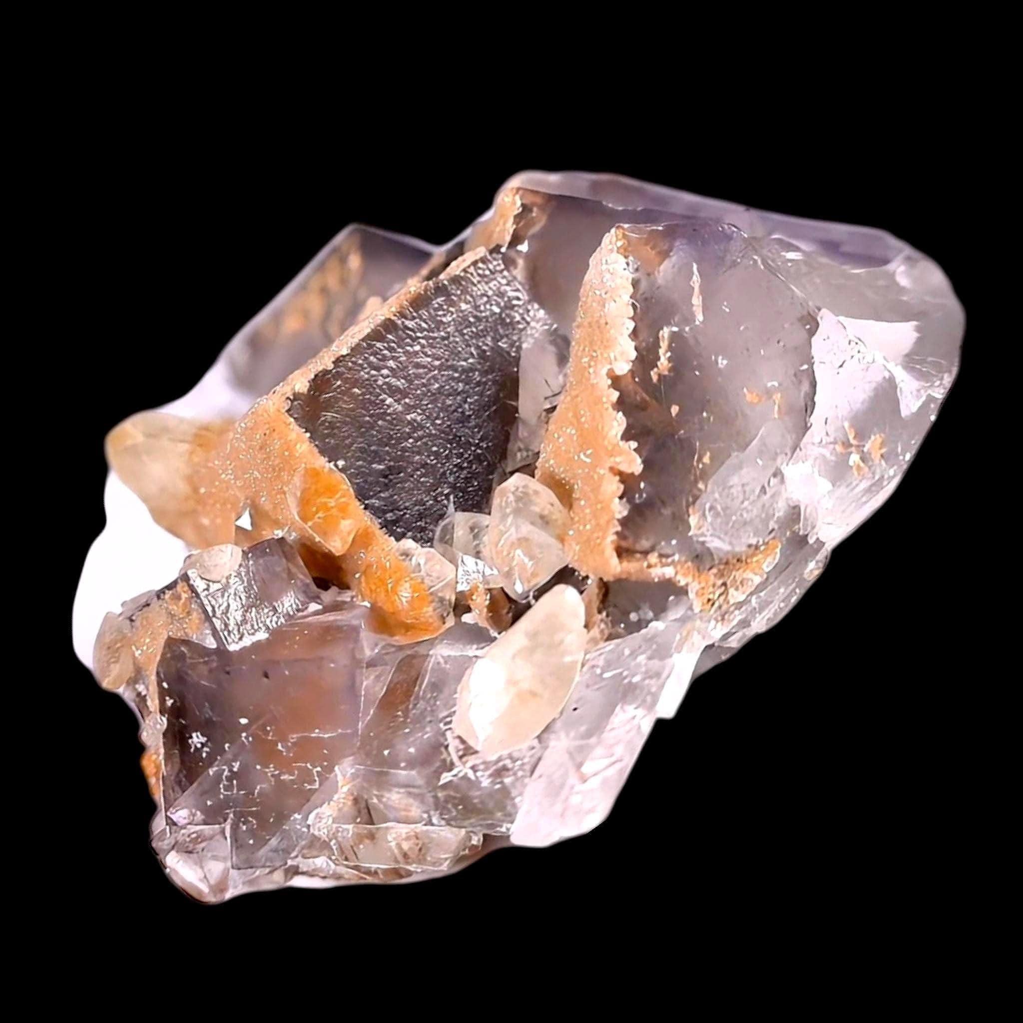 Fluorite crystal cluster with quartz, raw crystal display piece, natural fluorite specimen, collector mineral, crystal cluster