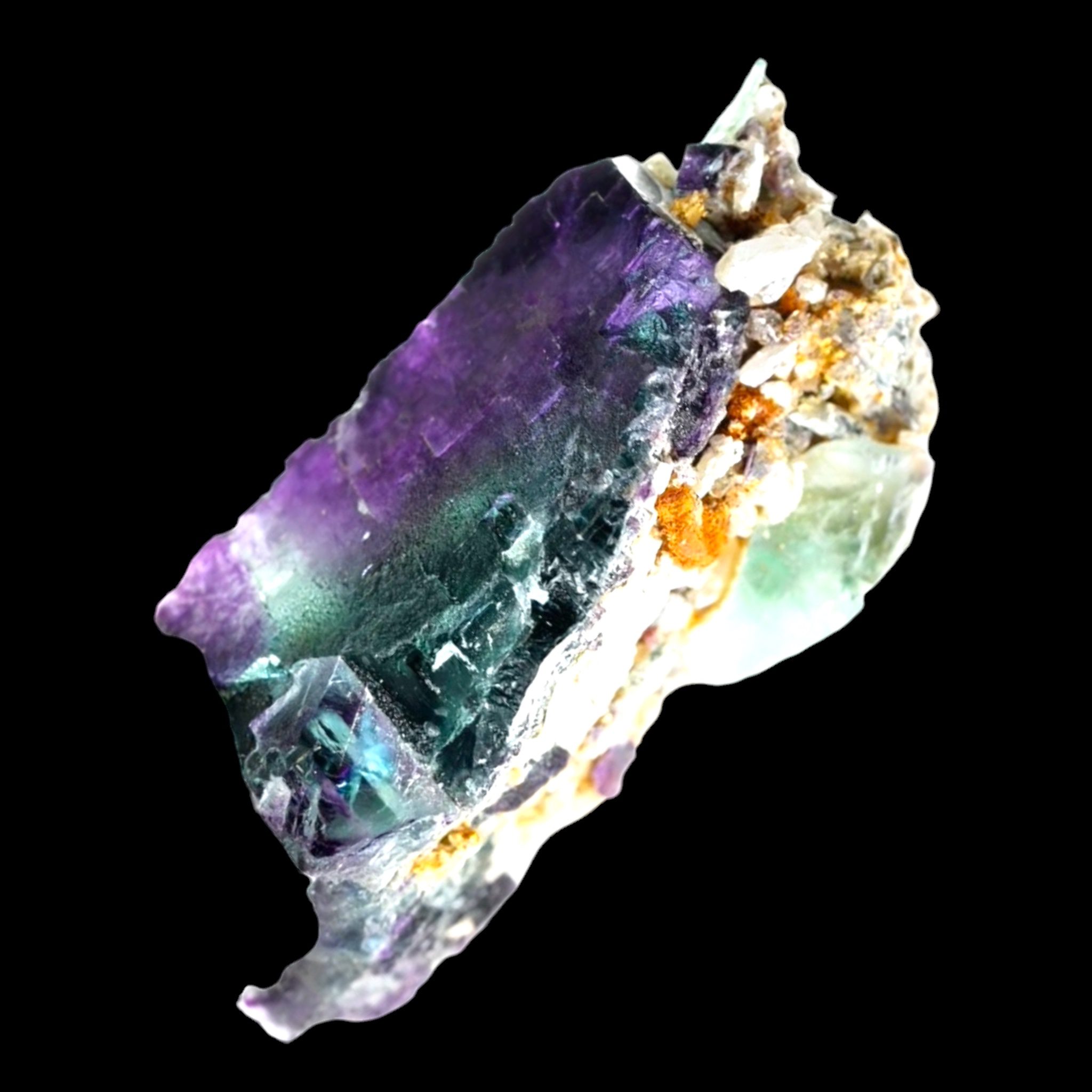 Fluorite crystal, purple green zoned cubic fluorite, okorusu mine namibia, mineral specimen - Image 7